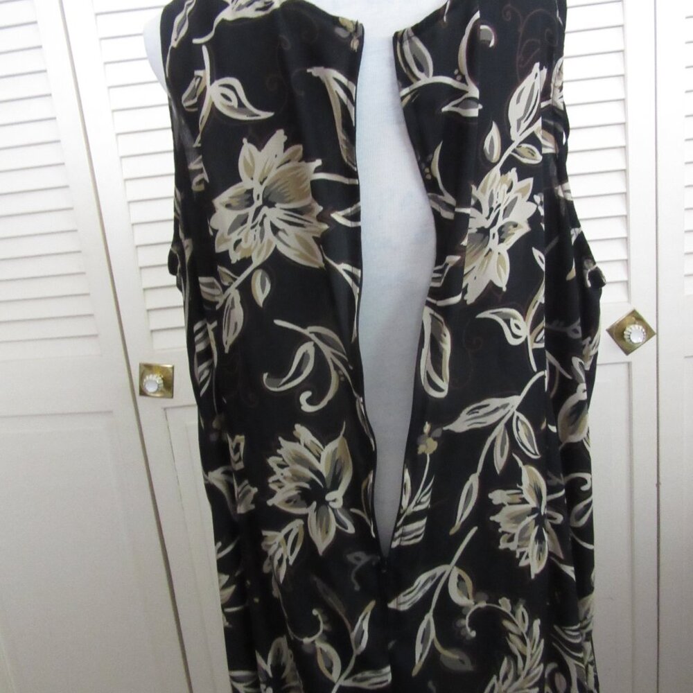 Watchus Dress - plus size Sleeveless ankle length Black & Tan Flowers-Size 3X - Picture 9 of 10